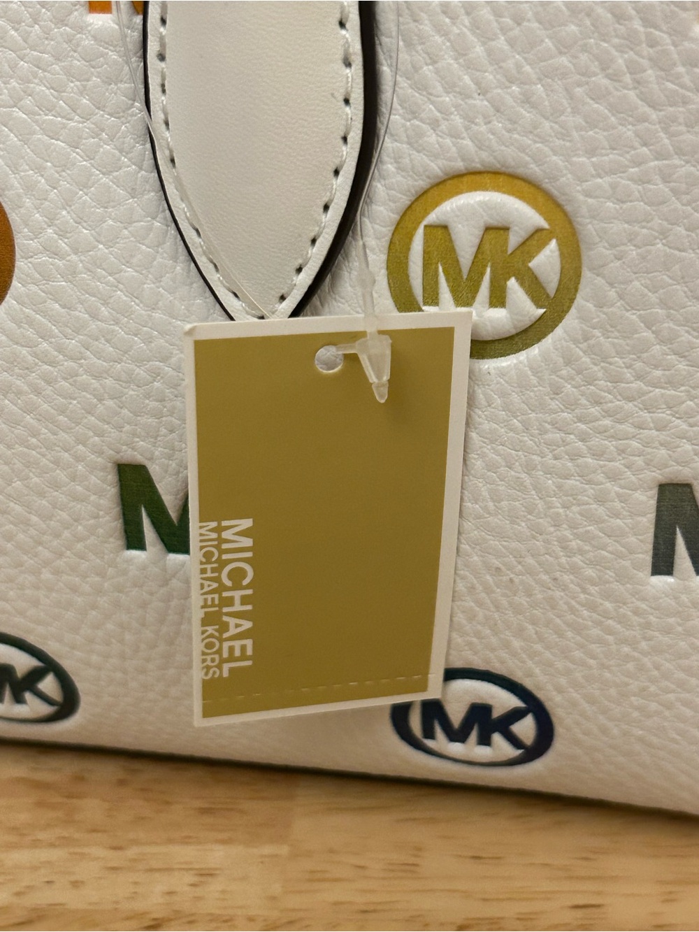 Michael Kors White Leather Satchel with Multicolor MK Accents - Picture 12 of 15